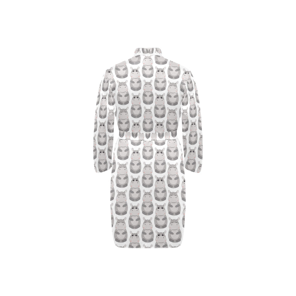 Hippopotamus Pattern Print Design 05 Men's Long Sleeve Belted Night Robe
