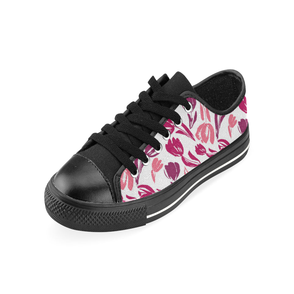 pink sketch tulip pattern Men's Low Top Canvas Shoes Black