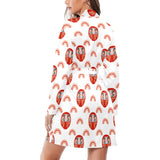 Daruma japanese wooden doll design pattern Women's Long Sleeve Belted Night Robe