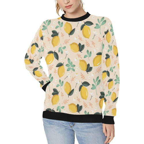 lemon flower leave pattern Women's Crew Neck Sweatshirt