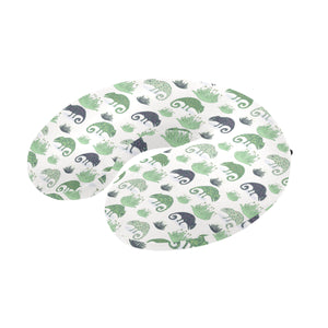 Chameleon lizard succulent plant pattern U-Shaped Travel Neck Pillow