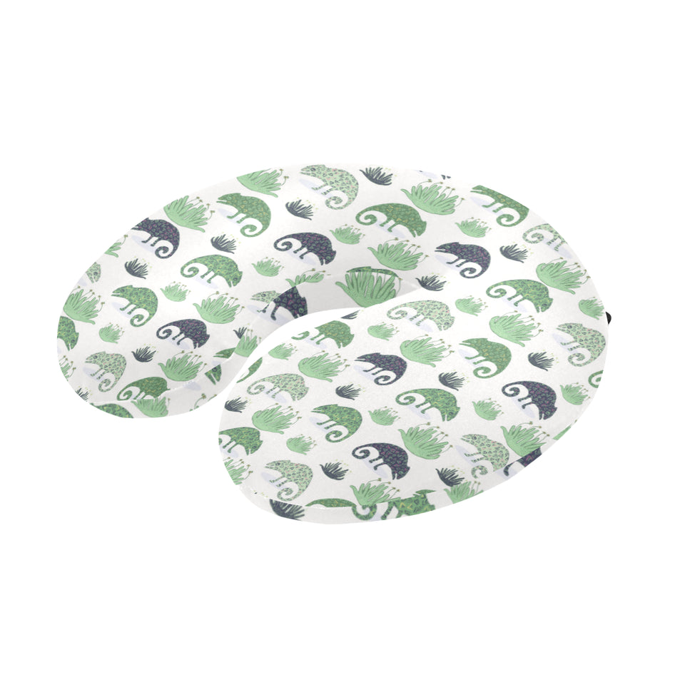 Chameleon lizard succulent plant pattern U-Shaped Travel Neck Pillow