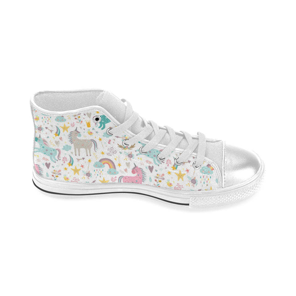 Colorful unicorn pattern Women's High Top Canvas Shoes White