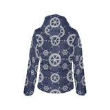 nautical steering wheel design pattern Women's Padded Hooded Jacket