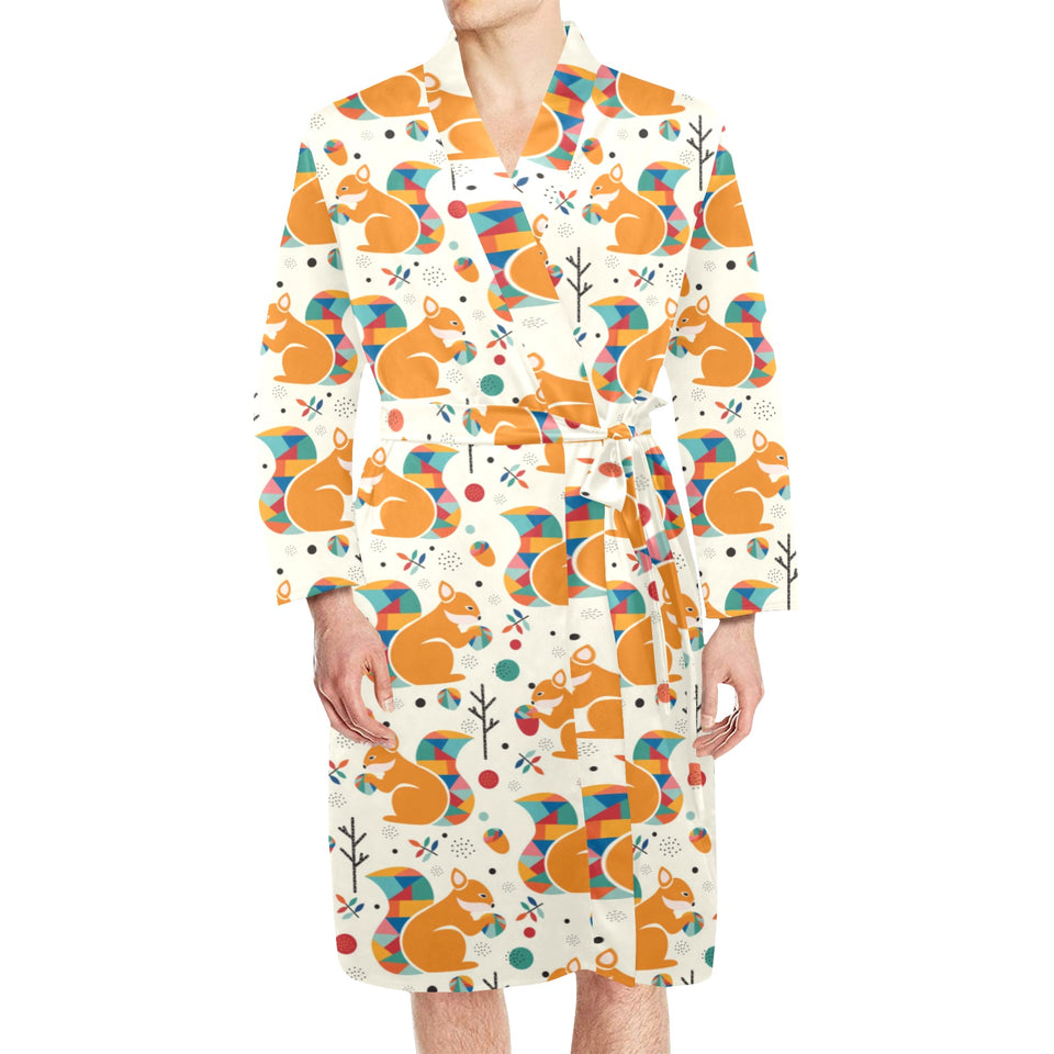 Squirrel Pattern Print Design 04 Men's Long Sleeve Belted Night Robe