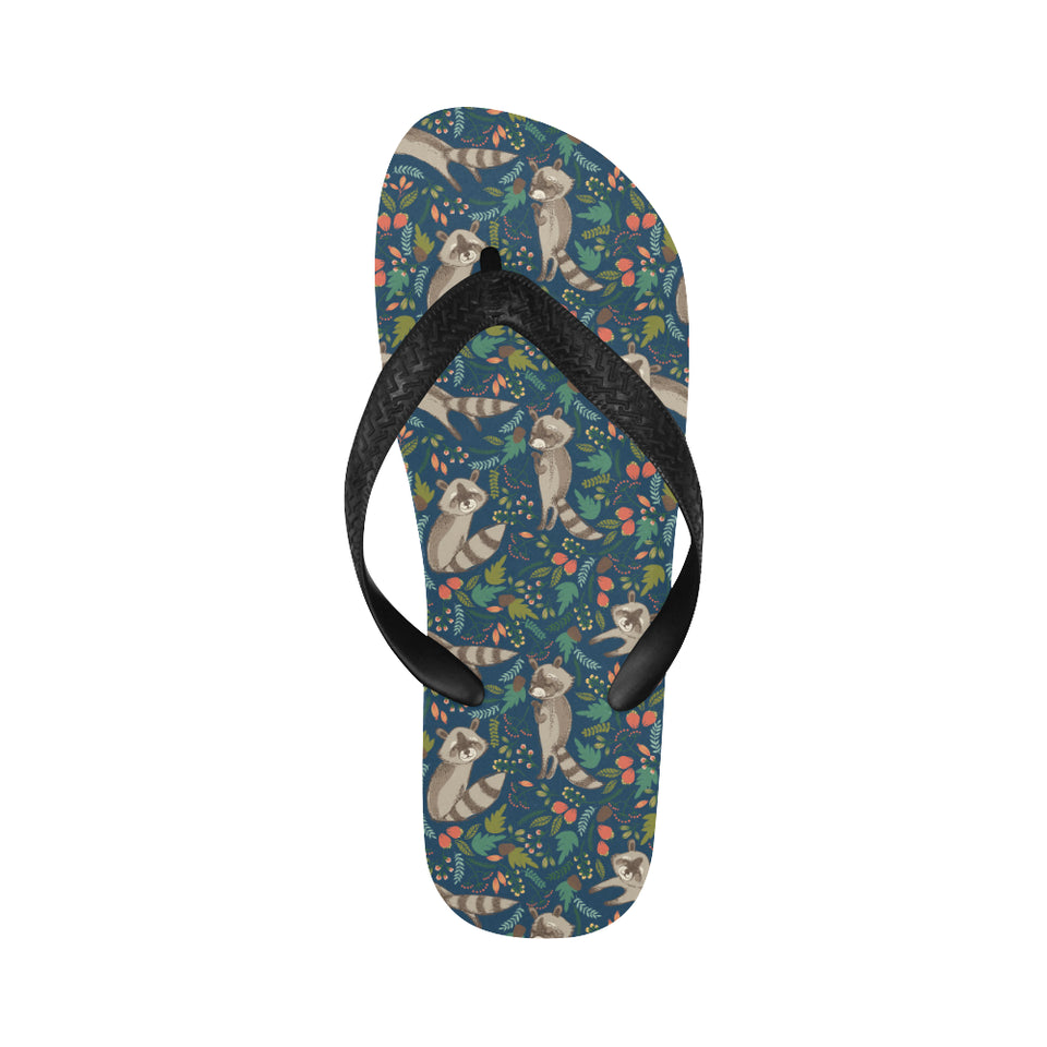 Raccoon tropical leaves pattern Unisex Flip Flops