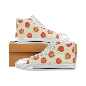 Tomato dot background Women's High Top Canvas Shoes White