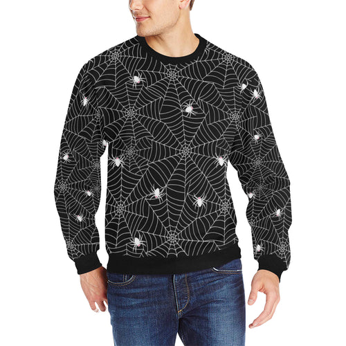 Spider web design pattern Black background white c Men's Crew Neck Sweatshirt