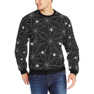 Spider web design pattern Black background white c Men's Crew Neck Sweatshirt