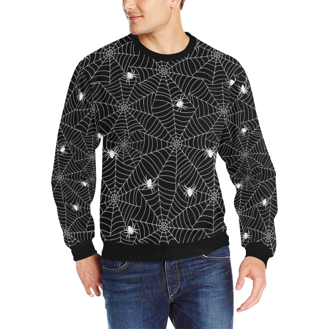 Spider web design pattern Black background white c Men's Crew Neck Sweatshirt
