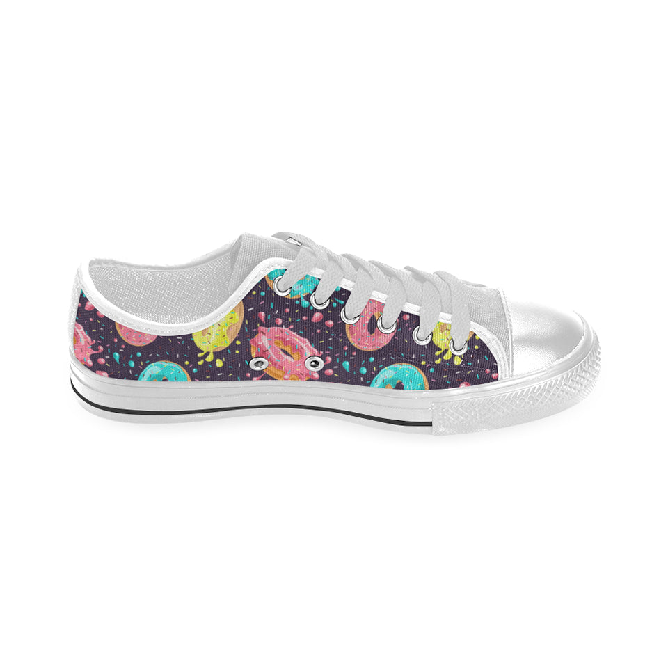 Colorful donut glaze pattern Men's Low Top Canvas Shoes White