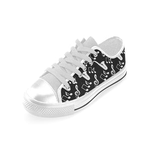 Saxophone music notes treble clef black white them Men's Low Top Shoes White