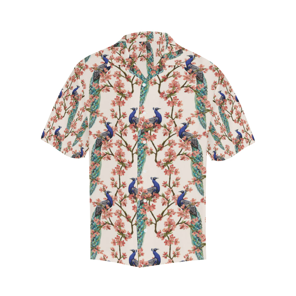 Peacock tropical flower pattern Men's All Over Print Hawaiian Shirt