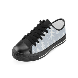 Christmas tree winter forest pattern Kids' Boys' Girls' Low Top Canvas Shoes Black