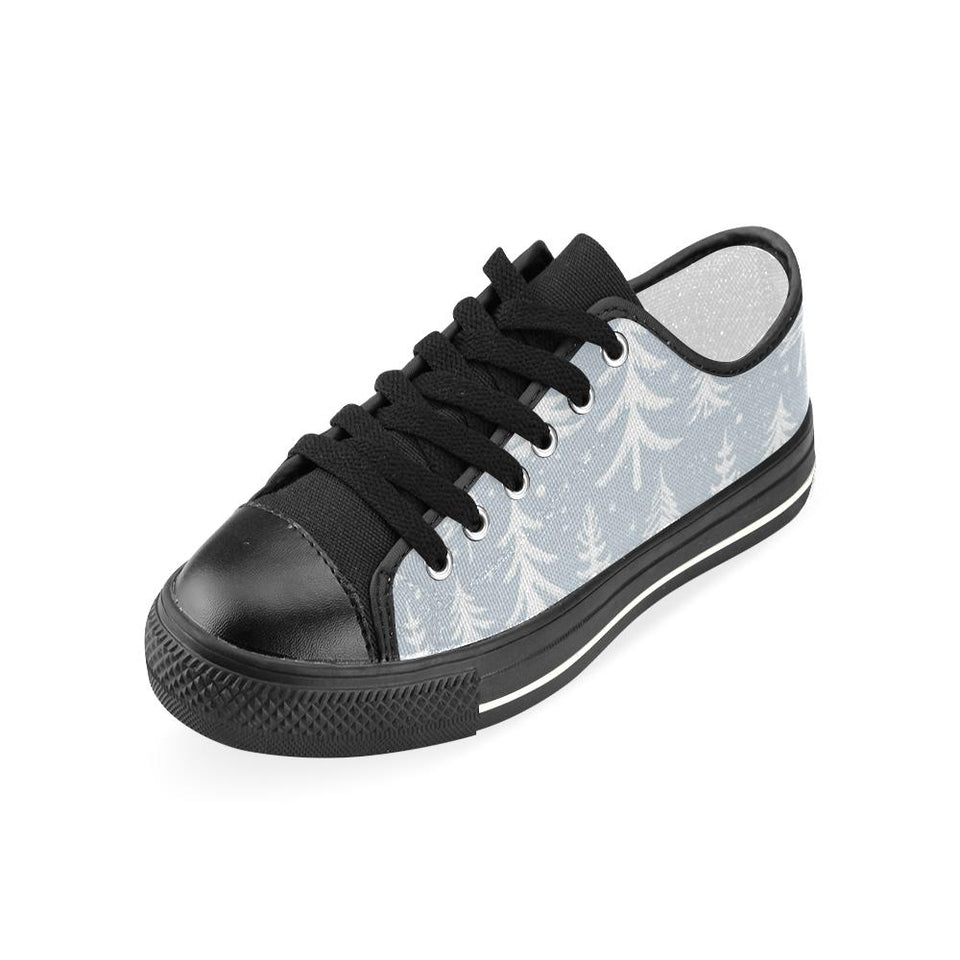 Christmas tree winter forest pattern Kids' Boys' Girls' Low Top Canvas Shoes Black