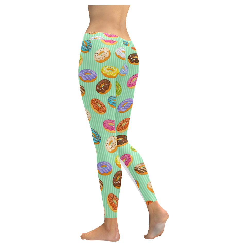 Colorful donut pattern green background Women's Legging Fulfilled In US