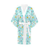 Llama alpaca cactus leaves pattern Women's Short Kimono Robe
