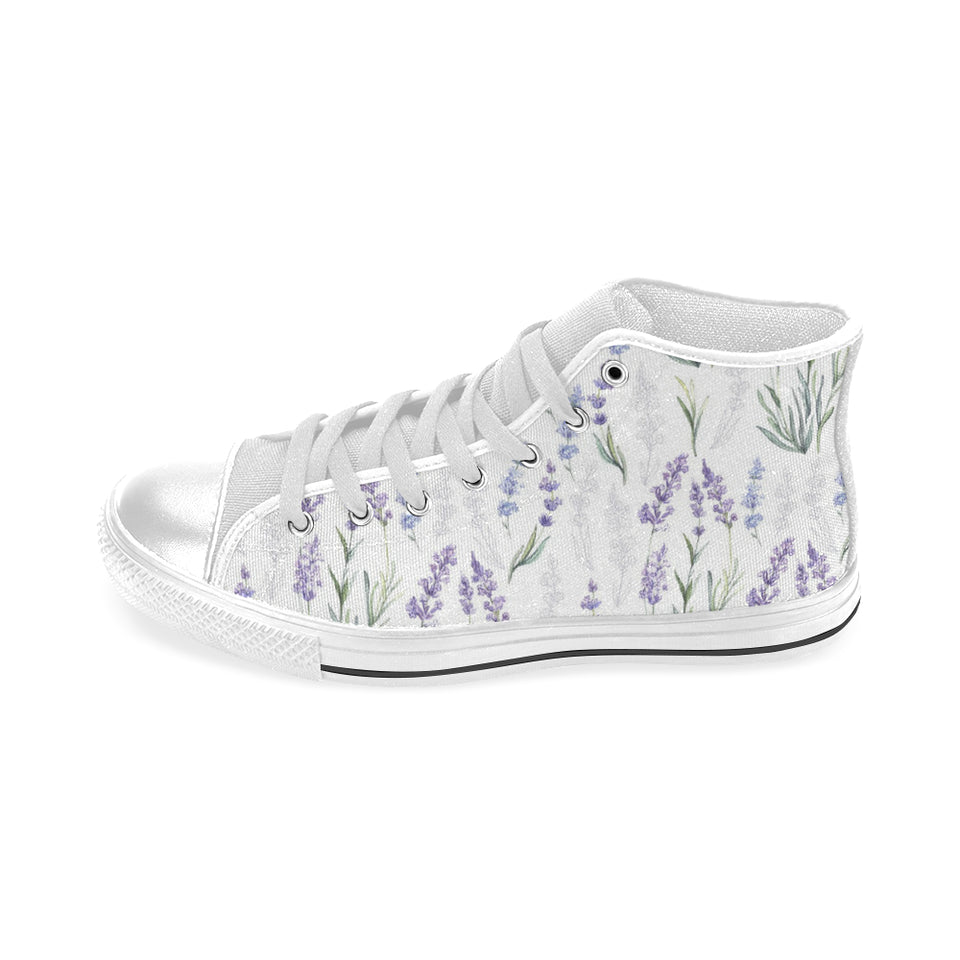 Hand painting Watercolor Lavender Men's High Top Canvas Shoes White