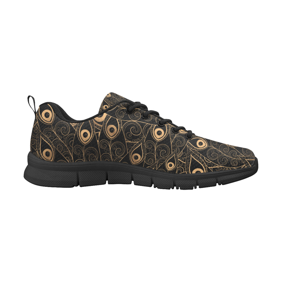 Gold peacock feather pattern Women's Sneaker Shoes