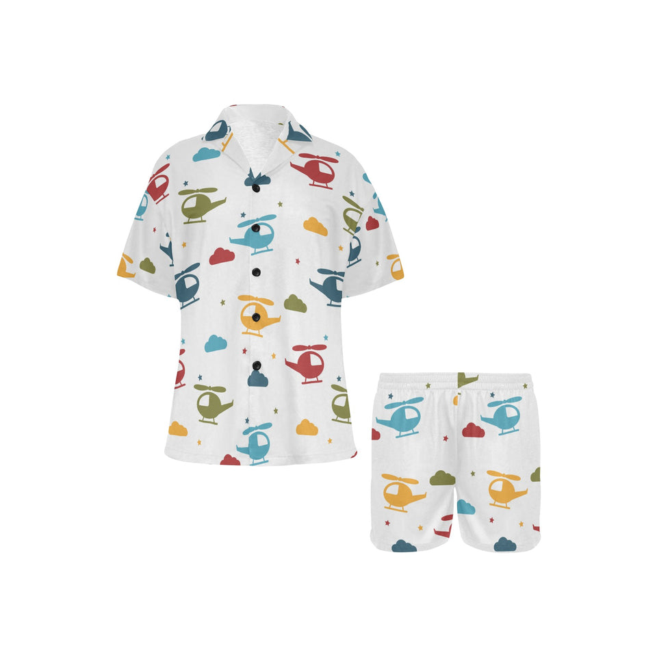 Colorful helicopter pattern Women's V-Neck Short Pajama Set