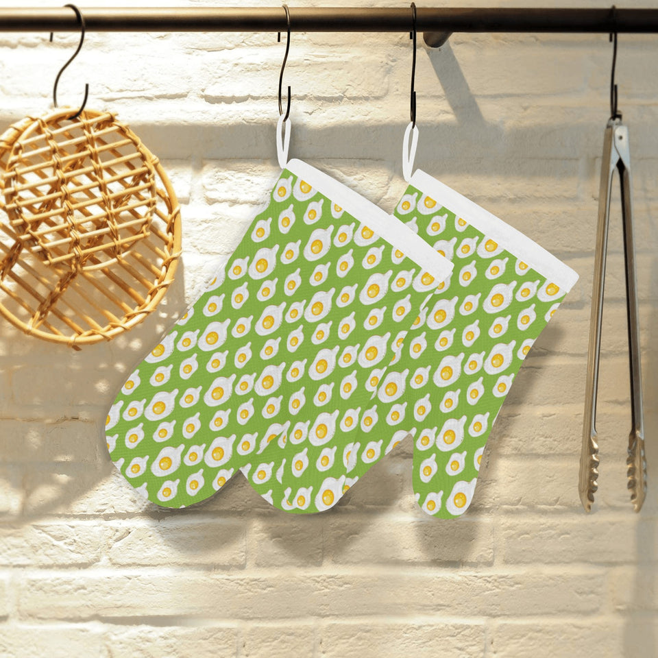 Fried Eggs Pattern Print Design 01 Heat Resistant Oven Mitts