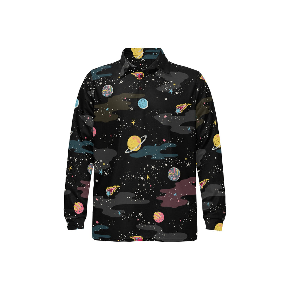 space pattern Men's Long Sleeve Polo Shirt