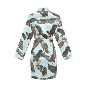 Eagle Pattern Print Design 01 Women's Long Sleeve Belted Night Robe