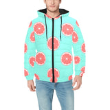 Grapefruit green background Men's Padded Hooded Jacket
