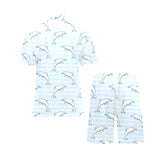 Dolphin blue striped background Men's V-Neck Short Pajama Set