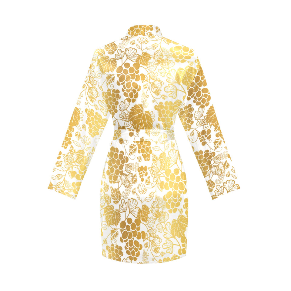 Gold grape pattern Women's Long Sleeve Belted Night Robe