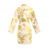 Gold grape pattern Women's Long Sleeve Belted Night Robe