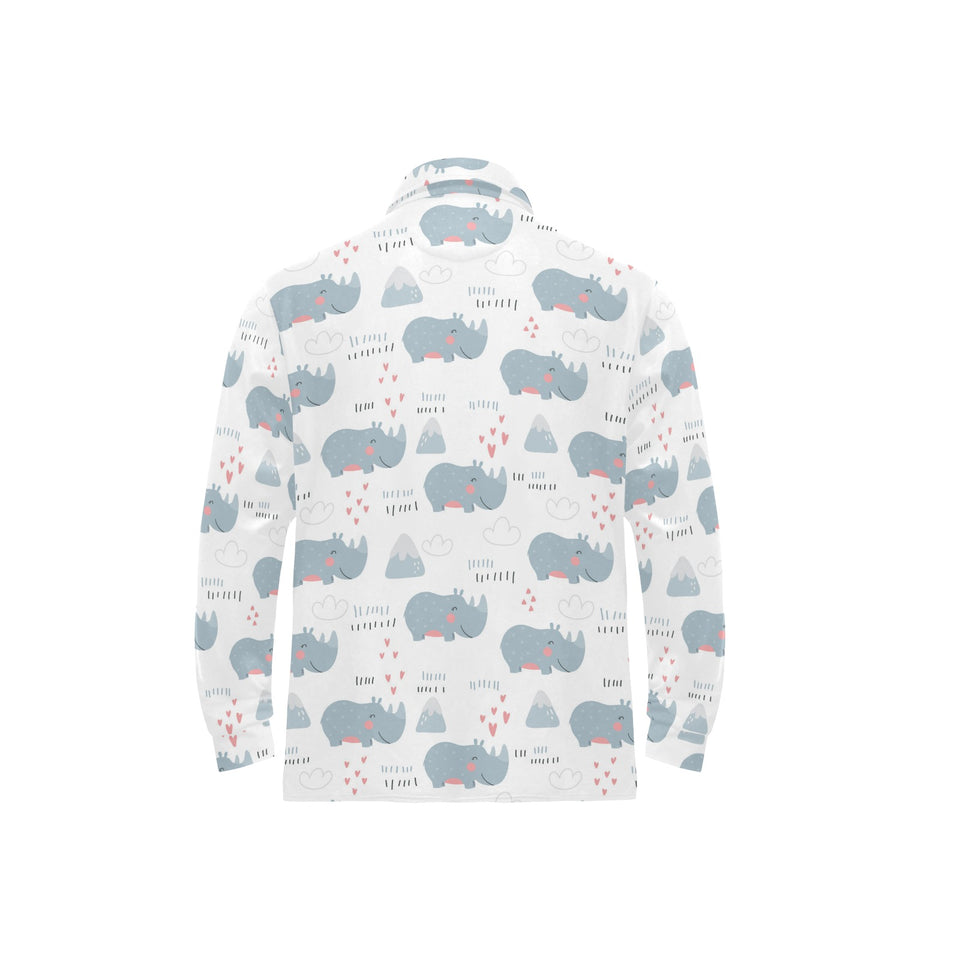 cute rhino heart pattern Men's Long Sleeve Polo Shirt
