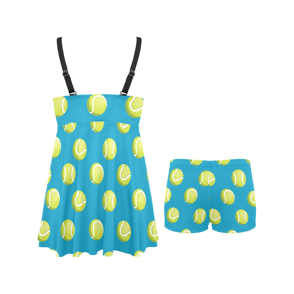 Tennis Pattern Print Design 05 Chest Sexy Pleated Two Piece Swim Dress