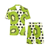 kiwi black dot background Men's V-Neck Short Pajama Set