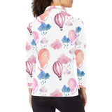 Watercolor air balloon cloud pattern Women's Long Sleeve Polo Shirt