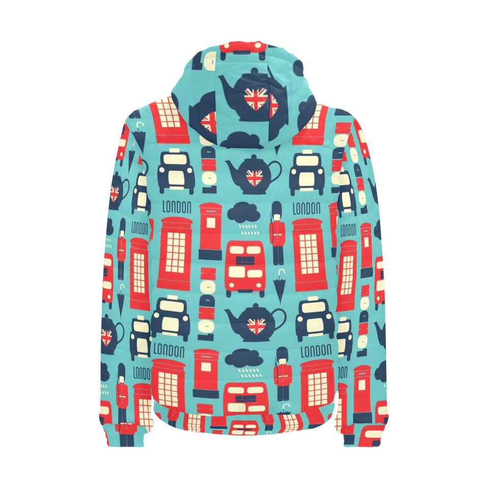 British Pattern Print Design 04 Men's Padded Hooded Jacket
