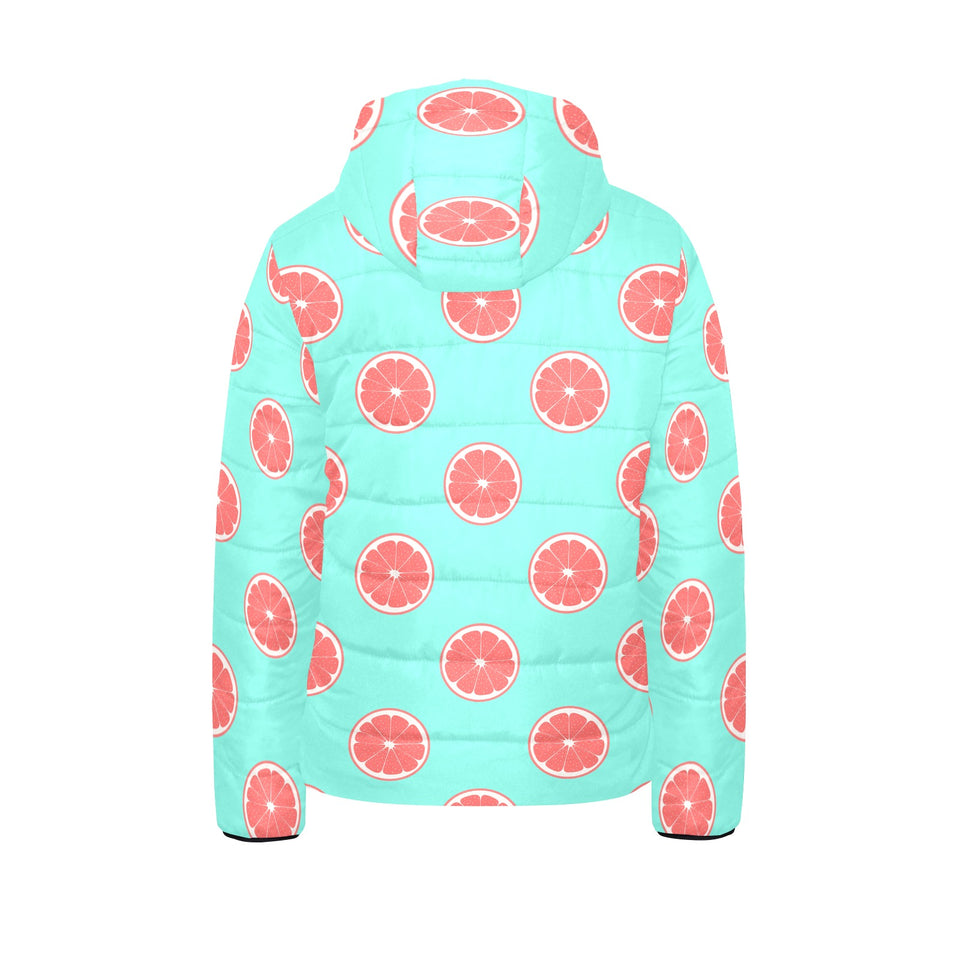 Grapefruit green background Kids' Boys' Girls' Padded Hooded Jacket