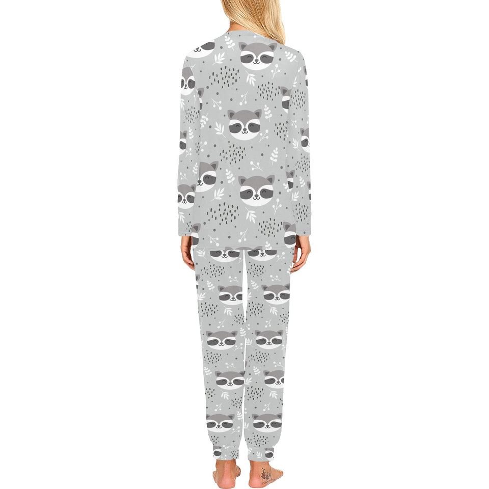 Cute raccoons leaves dot Women's All Over Print Pajama Set