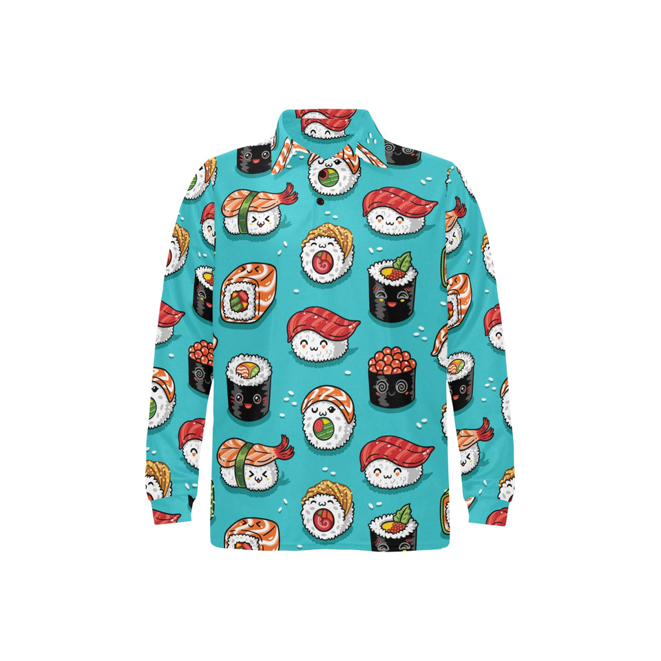 Cute sushi pattern Men's Long Sleeve Polo Shirt