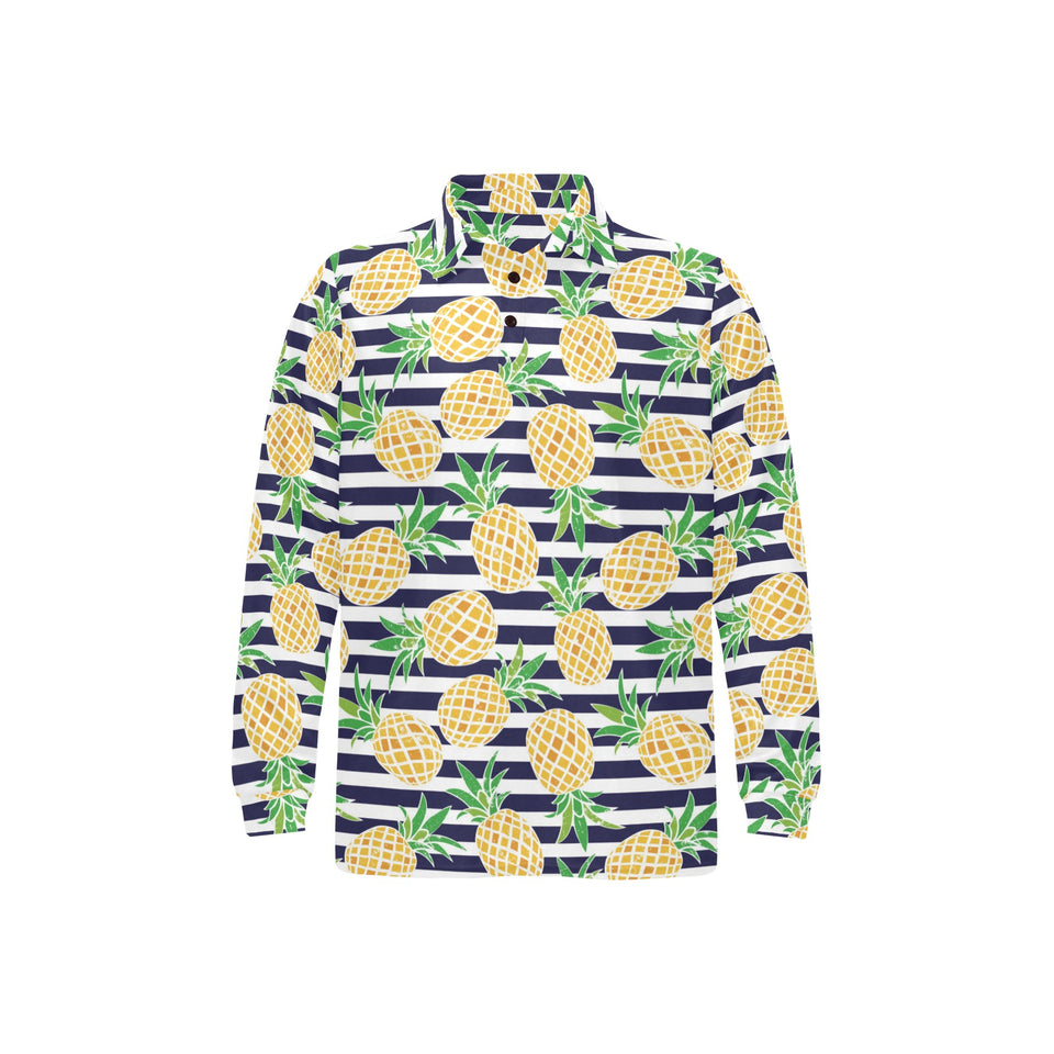 Pineapples pattern striped background Men's Long Sleeve Polo Shirt
