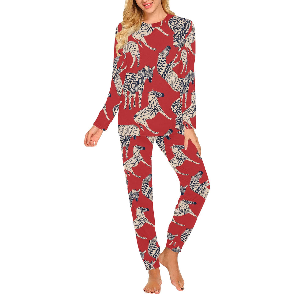 Zebra abstract red background Women's All Over Print Pajama Set
