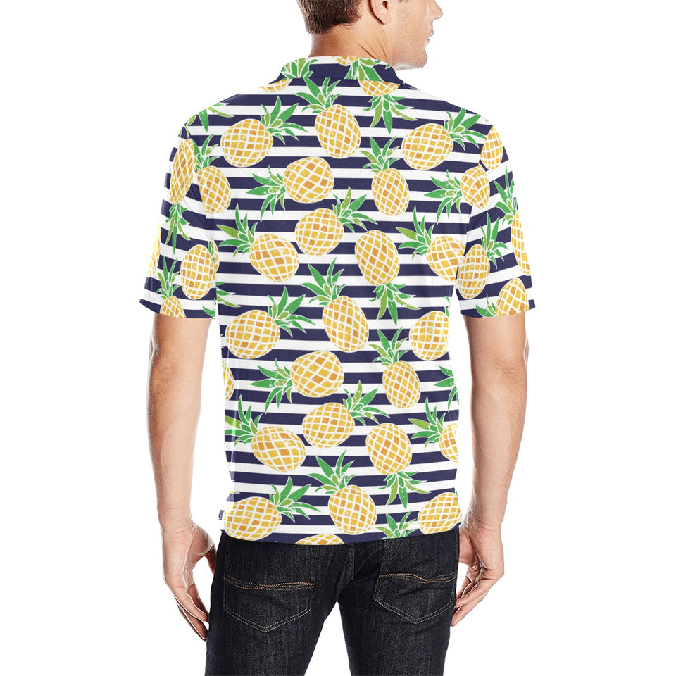 Pineapples pattern striped background Men's All Over Print Polo Shirt