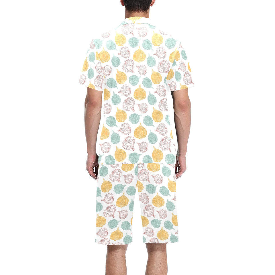 colorful onions white background Men's V-Neck Short Pajama Set