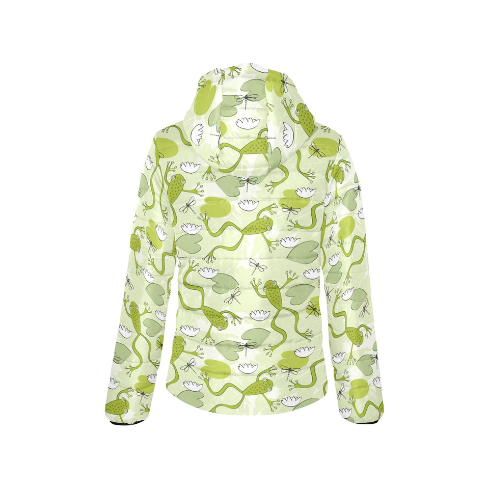Cute frog dragonfly pattern Women's Padded Hooded Jacket