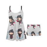 Cute ninja pattern Chest Sexy Pleated Two Piece Swim Dress