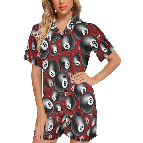Billiard Ball Pattern Print Design 05 Women's V-Neck Short Pajama Set