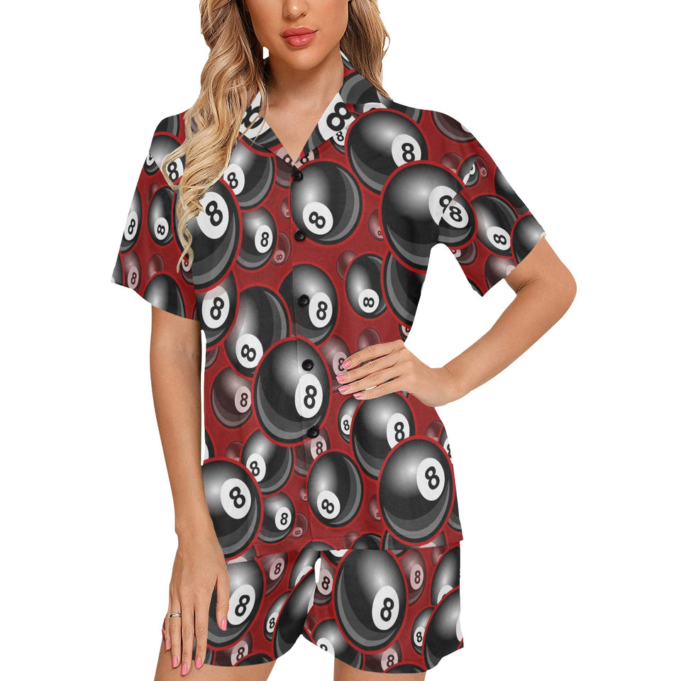 Billiard Ball Pattern Print Design 05 Women's V-Neck Short Pajama Set