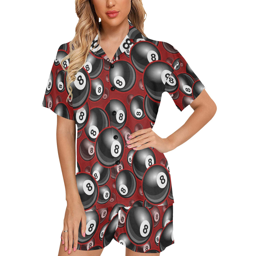 Billiard Ball Pattern Print Design 05 Women's V-Neck Short Pajama Set