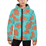 Octopus turquoise background Kids' Boys' Girls' Padded Hooded Jacket