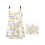 Golden Retriever Pattern Print Design 04 Chest Sexy Pleated Two Piece Swim Dress